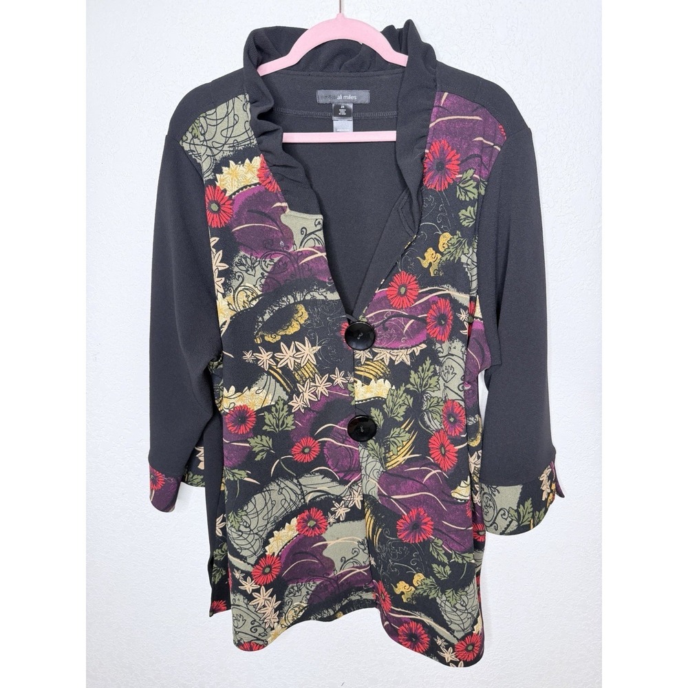 Ali Miles Blazer Womens 3x Black Floral Artsy Spring Button Up